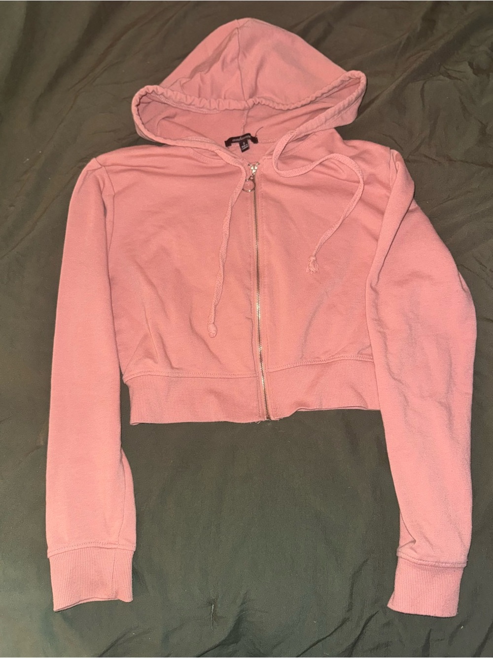 Cropped Zip-Up Hoodie in Dusty Pink by Unknown Brand